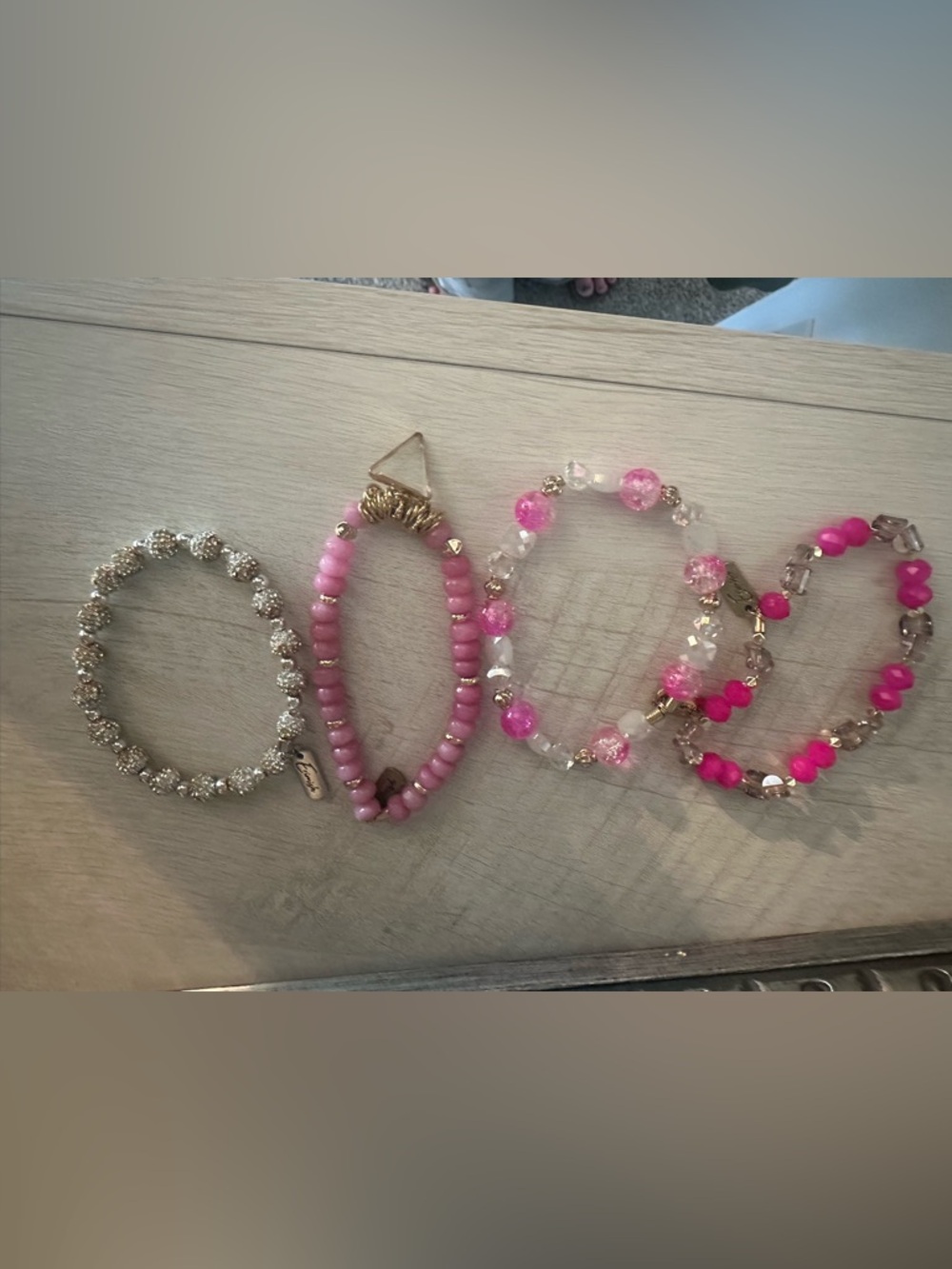 Erimish Pink Beaded Stretch Bracelet Set Extended Size